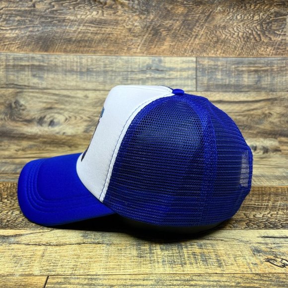 Goosebumps R.L. Stine Mens Trucker Hat Blue Snapback Horrorland 90s Baseball Cap - Picture 4 of 8